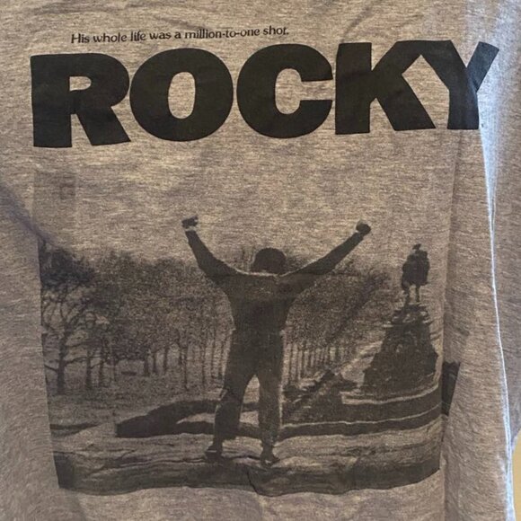Rocky 1 Mens T Shirt Short Sleeve XL Gray Color Movie T Shirt Stairs Scene - Picture 2 of 4